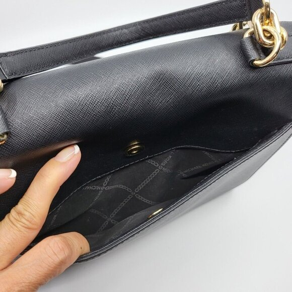 MICHAEL Kors Brandi Top Handle Satchel Black Leather Gold Chain Crossbody Medium - Picture 7 of 15